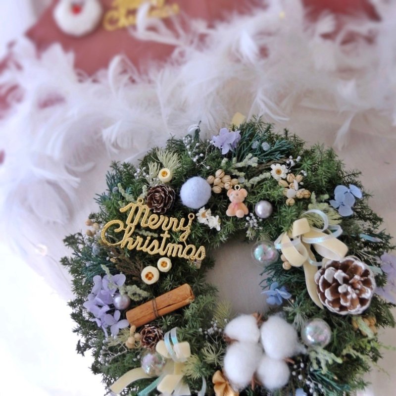 可愛小熊 雪松聖誕花圈藍色裝飾 永生聖誕花圈 聖誕節禮物 - 乾燥花/永生花 - 植物．花 藍色