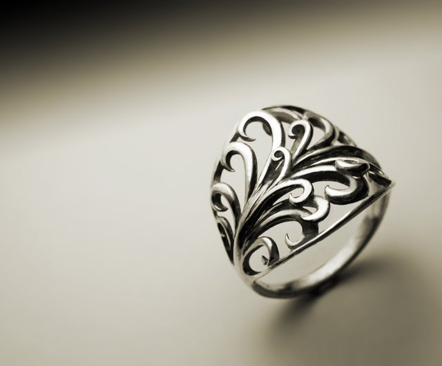 幅広の透かし彫りトーテムシルバーリング - ショップ tuosilver