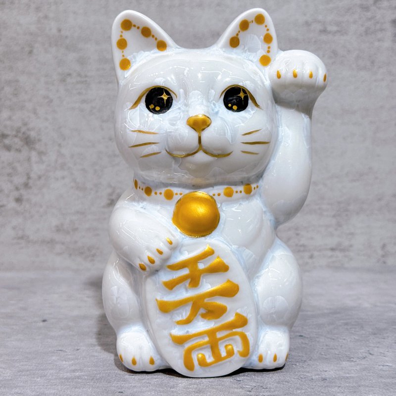 【霜晶招福】日本清水燒招財貓 | 花結晶 白 千萬両 左 - 擺飾/家飾品 - 瓷 白色