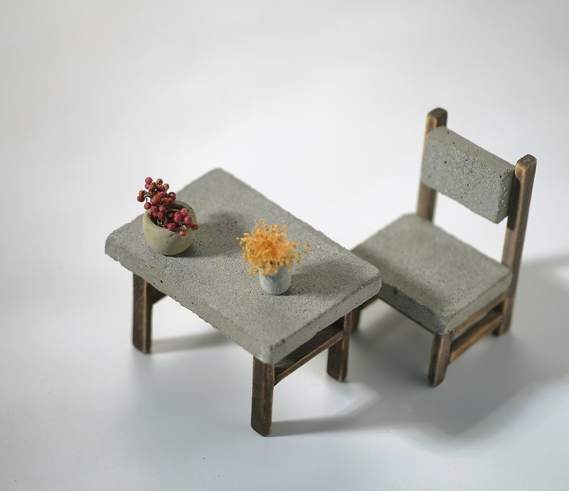 Cement Creation Small Table and Chair II - Items for Display - Cement Brown