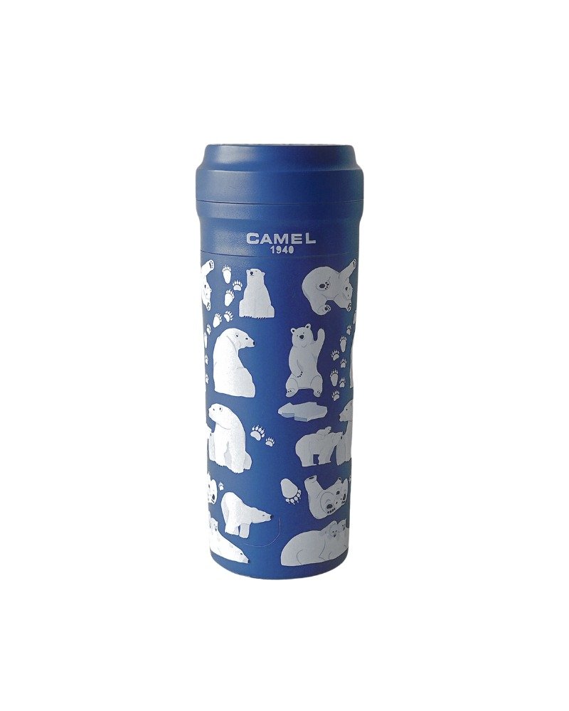 Camel brand 350ml glass bladder vacuum insulated cup with plastic shell and lid - Animal Series (Polar Bear PB) - กระบอกน้ำร้อน - วัสดุอื่นๆ สีน้ำเงิน