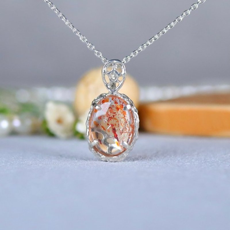 Fireplace Flame Sunstone Pendant/Necklace Silver 925 - สร้อยคอ - โลหะ 