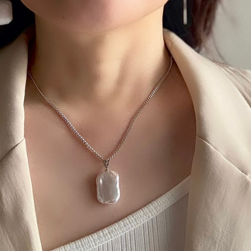 SV ペンダントネックレス スクエア 淡水パール　珍珠項鍊　珍珠项链　pearl necklace - 項鍊 - 珍珠 
