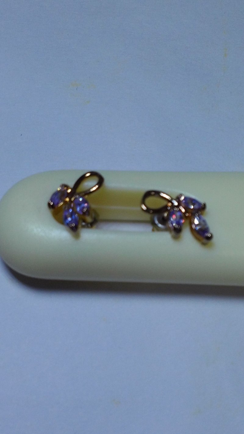 Purple Stone earrings - ต่างหู - โลหะ สีทอง