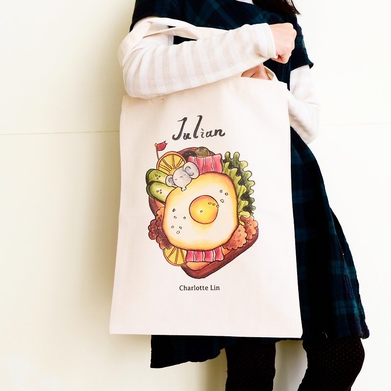 [Charlotte Lin Lin Xiaorou] Canvas Bag・Sleeping in Sandwich Style - Handbags & Totes - Cotton & Hemp 