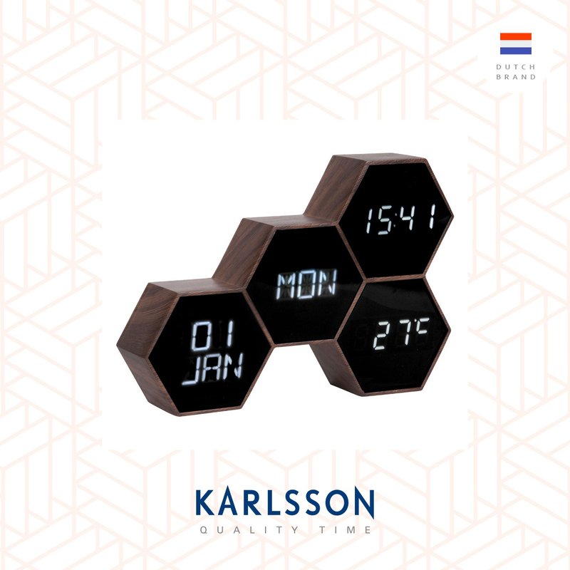 Karlsson, LED Alarm clock Six in the Mix wood painted - นาฬิกา - ยาง สีนำ้ตาล