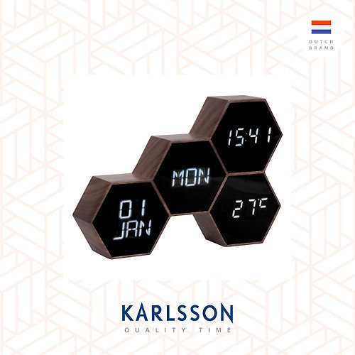 Ur Lifestyle 荷蘭Karlsson,LED Alarm clock Six in the Mix wood painted