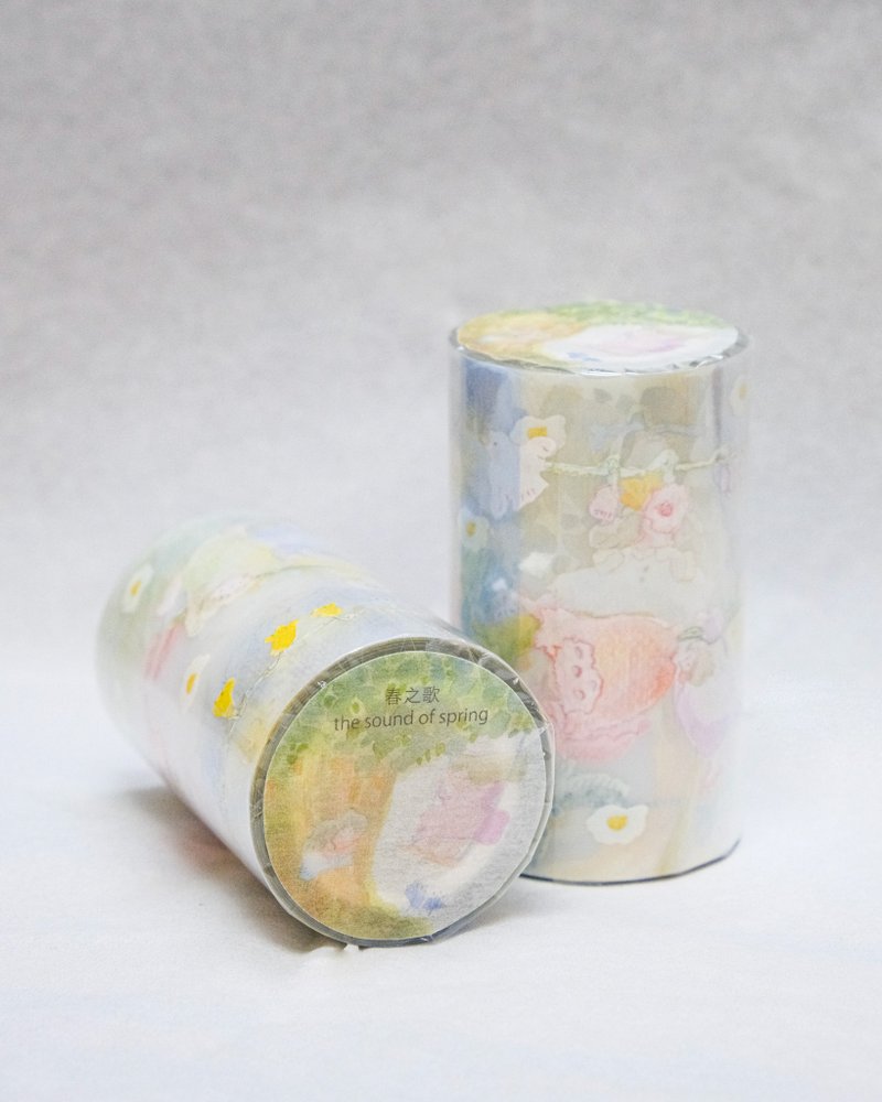 春之歌 - PET紙膠帶 帶離型紙 | 可愛女生PET 貼紙 7cm x 5M - 紙膠帶/和紙/PET - 紙 黃色