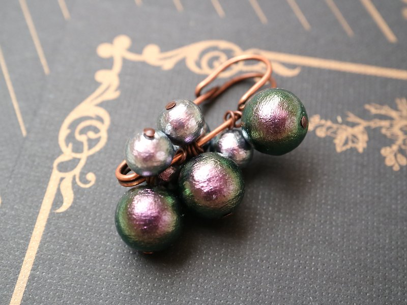 Cotton Pearl Shawl Pin Rich Black Copper Brooch Stall Pin Quilt Pin Elegant Sophisticated Gorgeous Black Purple Green Made in Japan Light Large Large Artificial Pearl - Brooches - Other Materials Black