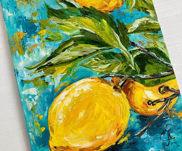 油絵 専用 いちじくとレモンのあるテーブル - 美術品