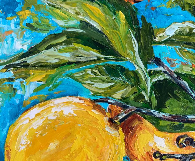 レモンオリジナル油絵柑橘類のウォールアートレモンアートワーク