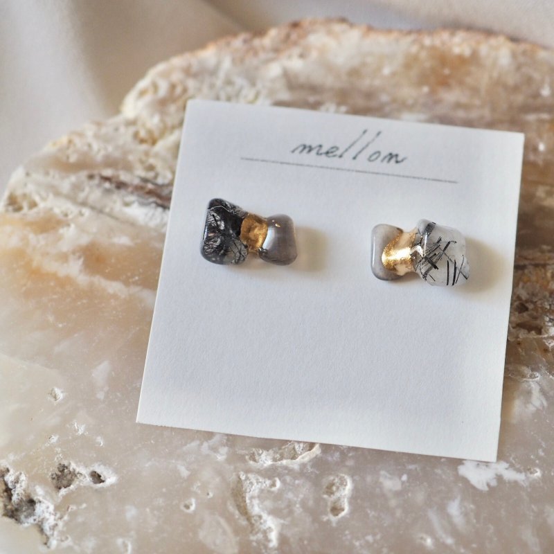 Natural stone gold-lacquered earrings - Earrings & Clip-ons - Stone Gray