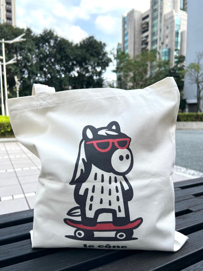 馬到成功キャンバスバッグ - 黒馬/両面印刷薄手コットンキャンバスバッグ/文系カジュアル - トートバッグ・ハンドバッグ - コットン・麻 ホワイト