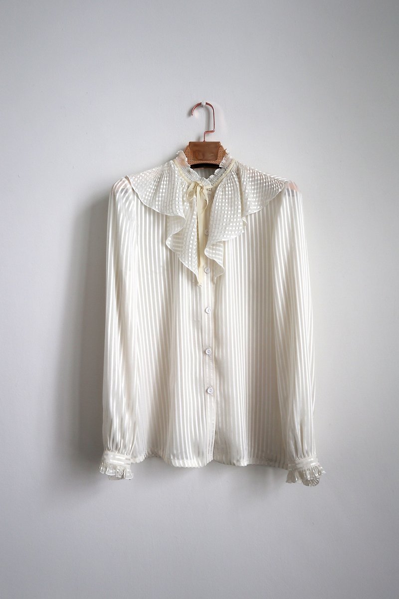 Pumpkin Vintage. Ancient court wind chiffon shirt - เสื้อเชิ้ตผู้หญิง - วัสดุอื่นๆ ขาว