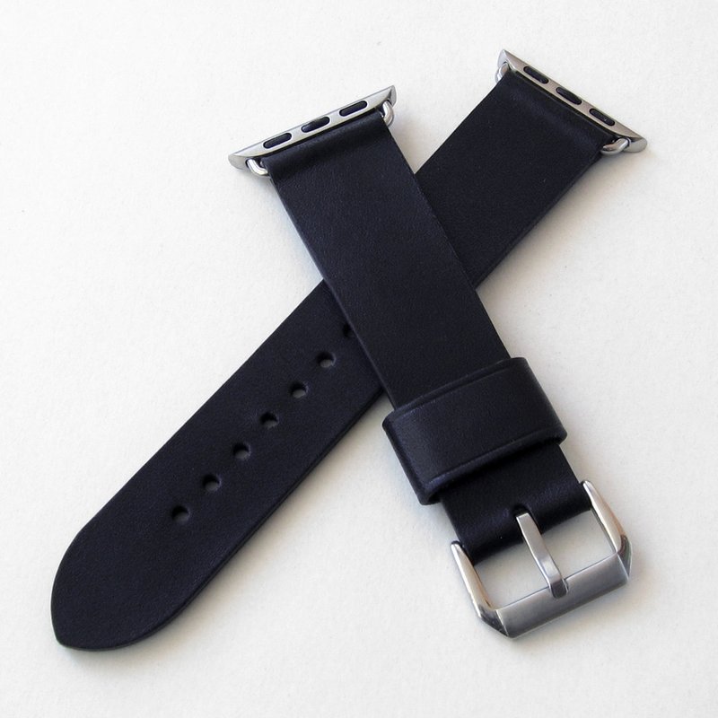 Apple watch strap, Black color, genuine leather, handmade 38/40/41/42/44/45mm - Watchbands - Genuine Leather Black