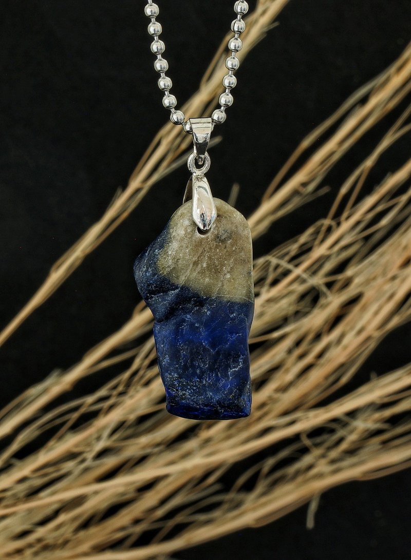 不鏽鋼青金原石頸鍊-09 ( Raw Lapis Necklace No.9 ) - 項鍊 - 半寶石 