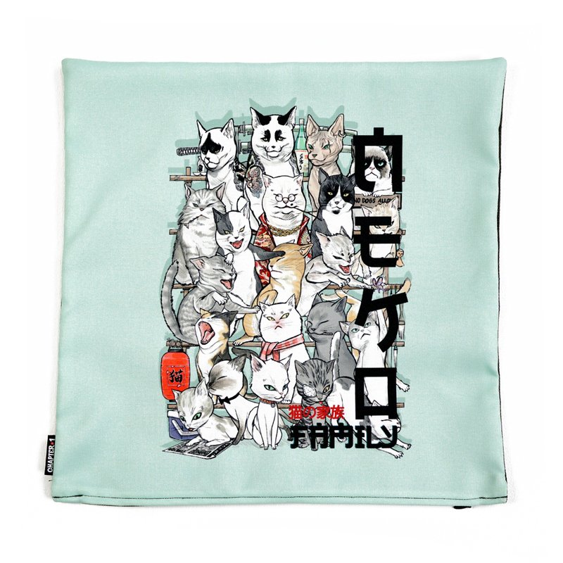 Neko family yakuza cat pillow case New arrival Gift New Year - 枕頭/抱枕 - 棉．麻 黑色