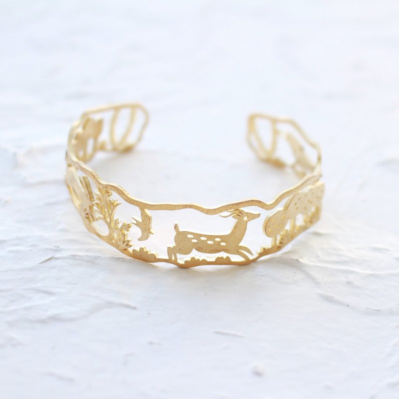 快跑呀! 鹿 | 狐狸 | 兔子 | 遇見黑貓 | 黃銅手鐲 - 手鍊/手環 - 銅/黃銅 金色