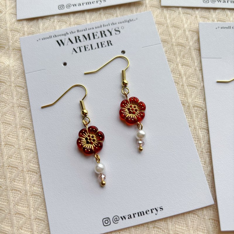 flower museum series earrings (red) • 花卉博物館系列耳環 - 耳環/耳夾/耳骨夾 - 壓克力 紅色