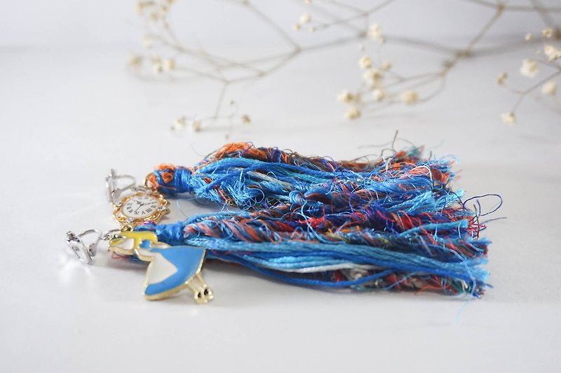 Handmade sari tassel earrings (one pair) | sleepwalking (guest system) - Earrings & Clip-ons - Paper Blue