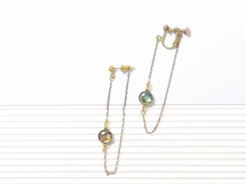2017AW - Falling pendulum - Round-shaped abalone shells Long-haired pendant-style earrings - สร้อยคอยาว - เครื่องเพชรพลอย หลากหลายสี