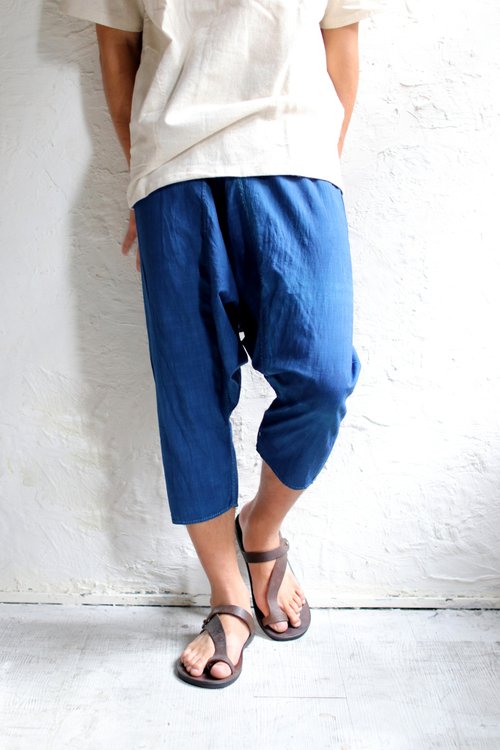 Omake chestnut clown nine points narrow tube fisherman pants (blue dye)