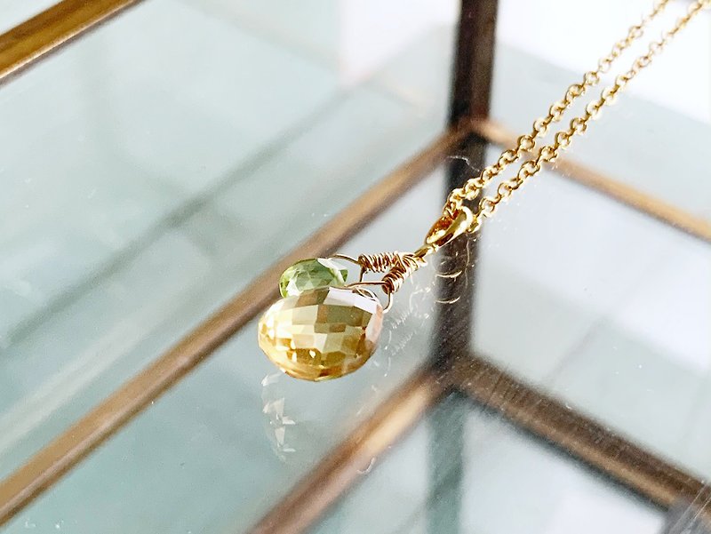 Glittering citrine and peridot necklace [August / November birthstone] - สร้อยคอ - เครื่องเพชรพลอย สีเหลือง