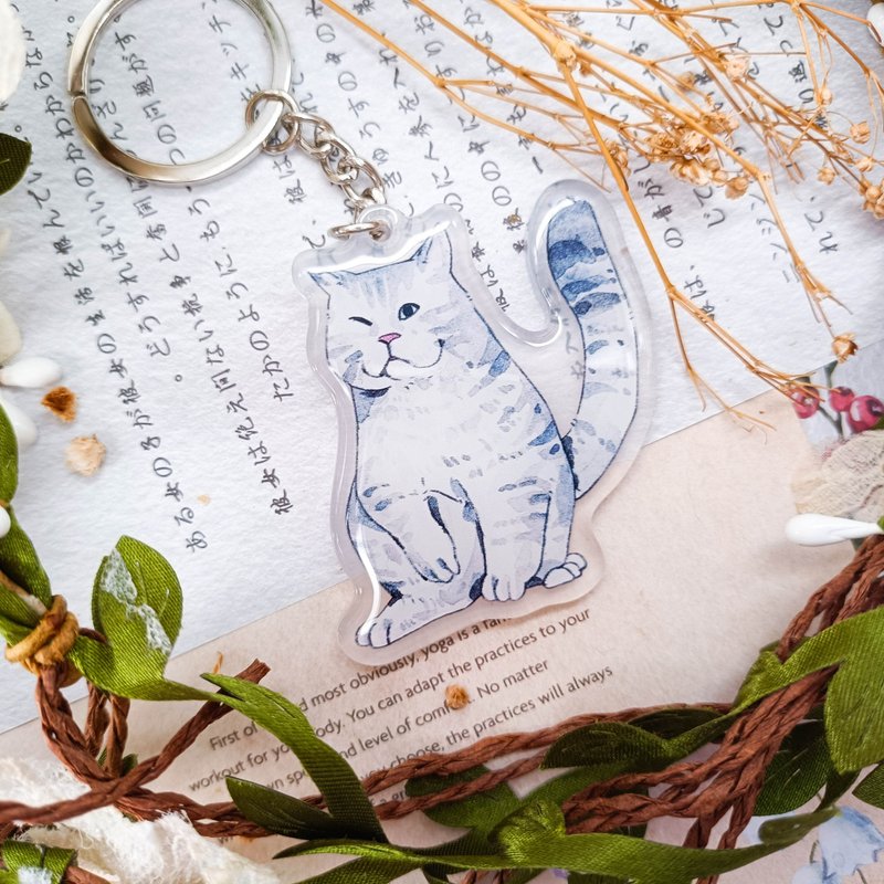 KR449慵懶美短 Lazy American Shorthair/晶透吊飾 - 鑰匙圈/鑰匙包 - 塑膠 多色