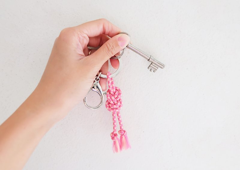 Infinity knot rope in pink and light yellow keychain - Keychains - Other Materials Pink
