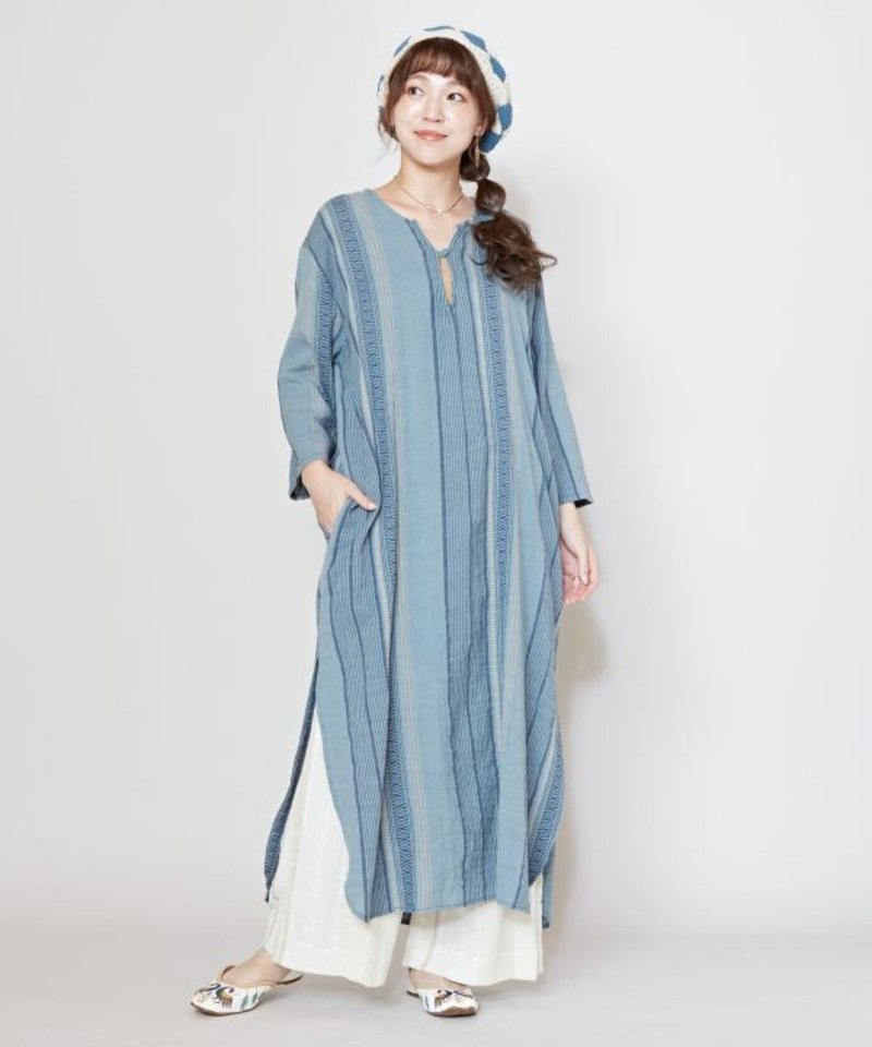 【熱門預購】南印度名俗條紋編織紋理慵懶洋裝(3色)IMC-5102 - 洋裝/連身裙 - 棉．麻 