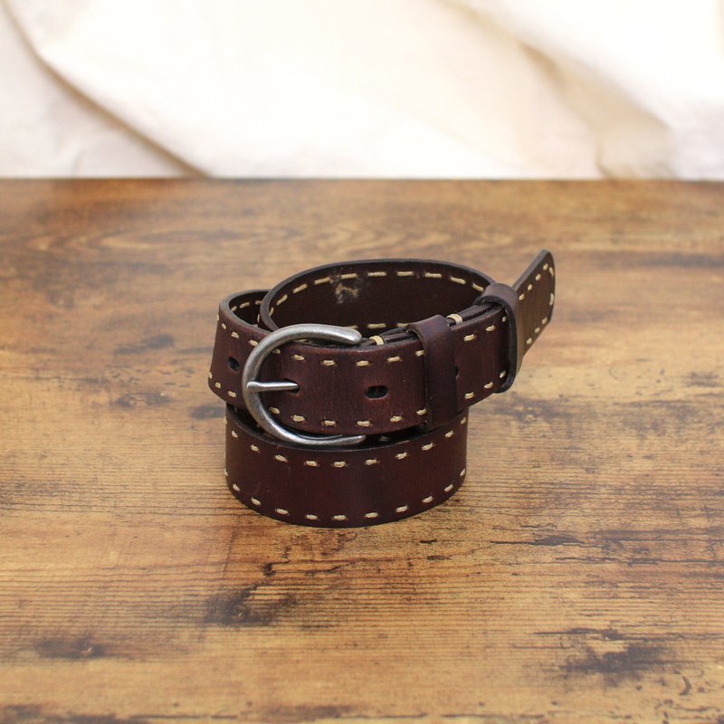 Back to Green -經典復古腰帶 雙邊車線  bt-09//vintage belt - 皮帶/腰帶 - 真皮 