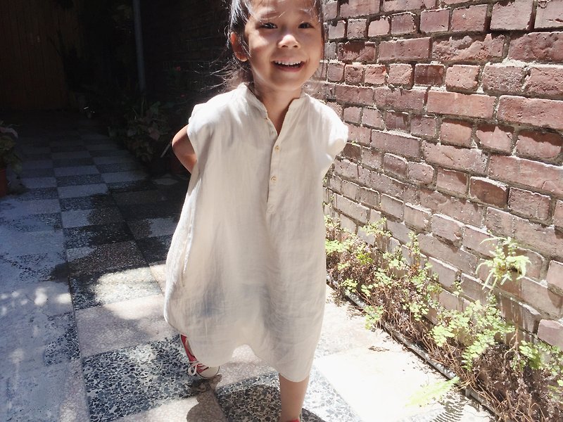 Handmade Children's Clothes - Original Color Linen Collar Dress / 120cm Limited - Kids' Dresses - Cotton & Hemp White