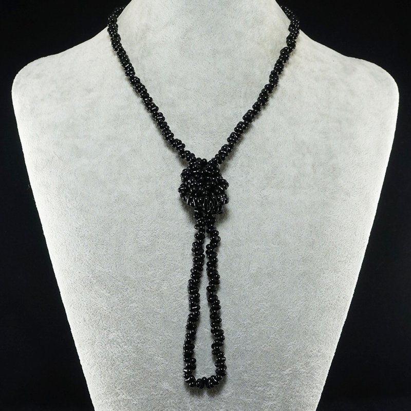 Black Necklace Long Beaded Black Glass Handmade Transformer Necklace Jewelry - 項鍊 - 玻璃 黑色