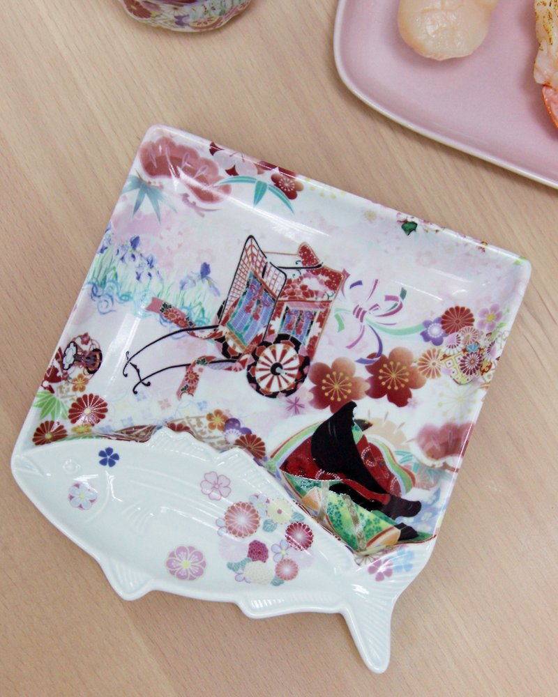 Kaguya Japanese sushi plate with tea cup set - Plates & Trays - Porcelain Pink