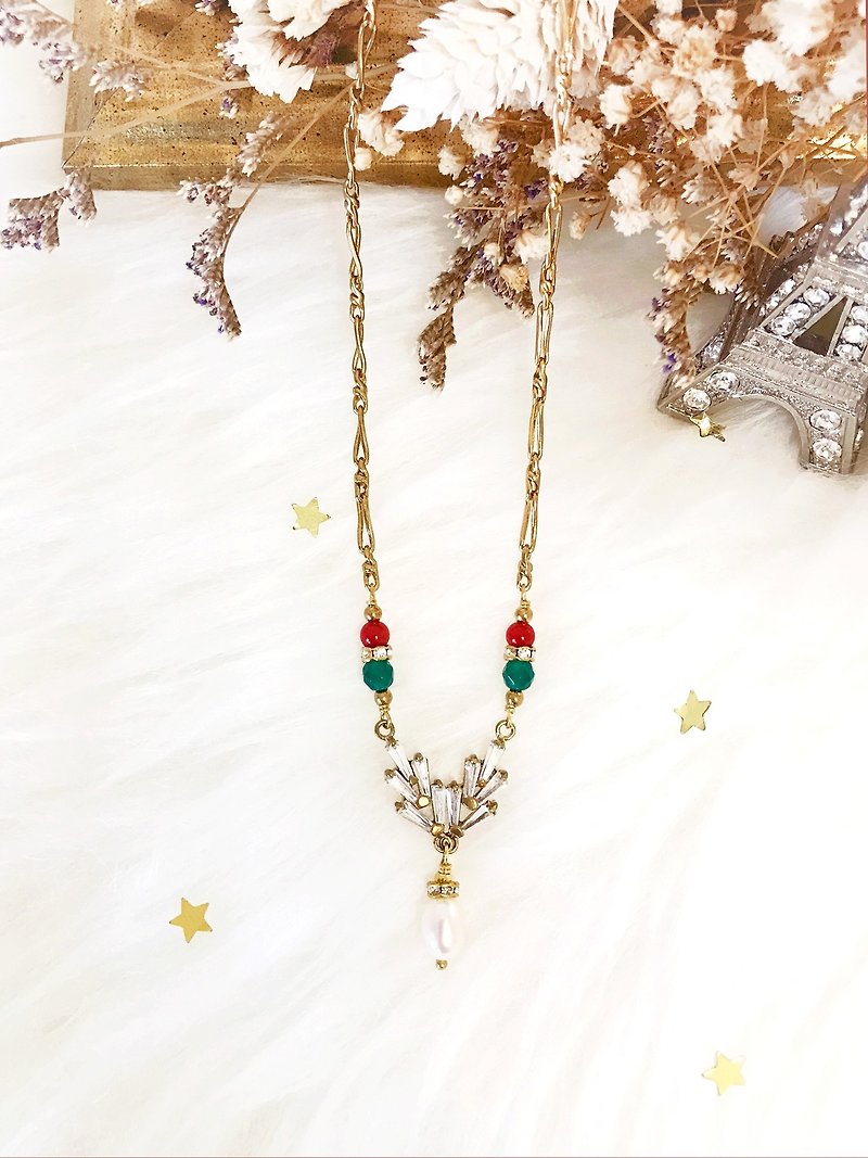 +璀璨Zircon ‧Pearl Necklace+ - Necklaces - Gemstone Multicolor