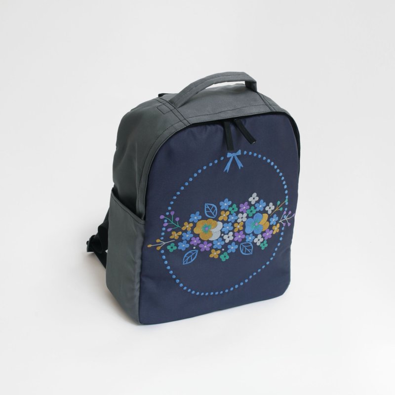 [Free Shipping] Pansy Embroidered Backpack - Backpacks - Nylon Gray