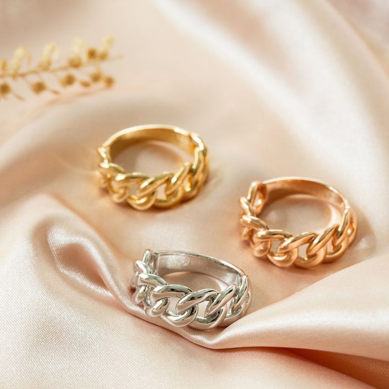 Pure 18K Cuban Ring (Large) Personalized K Gold Ring - แหวนทั่วไป - เครื่องประดับ สีทอง