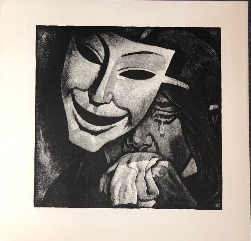 Lithograph Mask series Human World by Popov Mykola People's Artist of Ukraine - 海報/掛畫/掛布 - 紙 