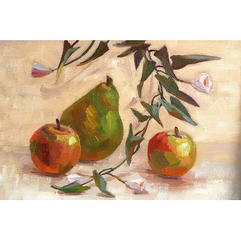 Apple painting fruit original art wild flower bindweed still life small - Posters - Other Materials Orange