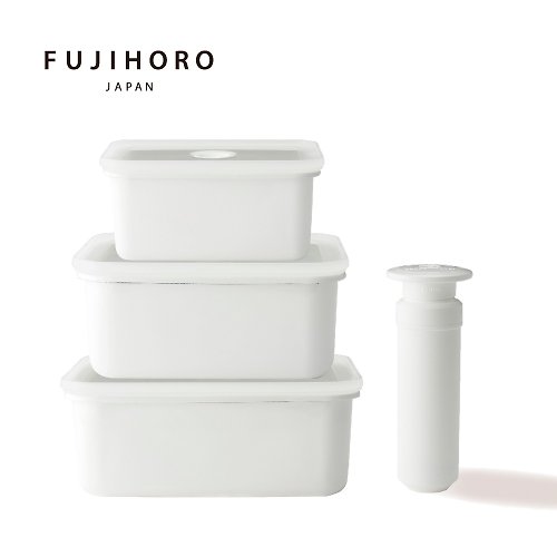 FUJIHORO 富士琺瑯 Vido真空系列 真空琺瑯保鮮盒-深型4件組