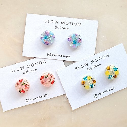 Slow Motion Gift Shop 乾燥花圓形小耳環/耳夾 抗過敏醫療鋼