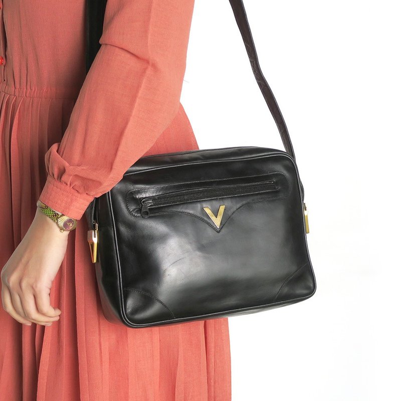 マリオバレンチノアンティークサイドバックパック（COA 16） - ショルダーバッグ - 革 ブラック