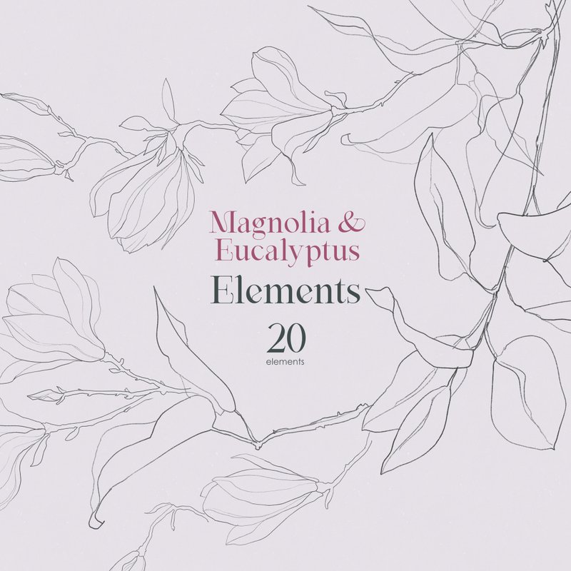 Magnolia & Eucalyptus. Floral elements, botanical clipart - 電子似顏繪/繪畫/插畫 - 其他材質 