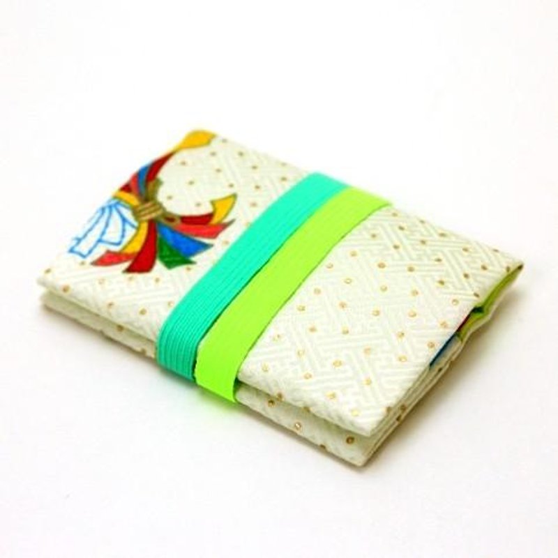 Plain young child Producer's letter connection × Wakutake color kimono card case - Card Holders & Cases - Silk Green