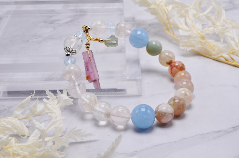 Collection Original | Yu-Blessing of Snowflake | Snowflake Ghost/Aquamarine/Topaz/Sakura Agate - Bracelets - Crystal Red
