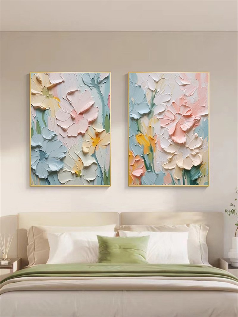 花語 手繪油畫/抽象/原創商品/裝飾畫/掛畫/客廳/走廊/沙發背景畫 - 海報/掛畫/掛布 - 亞麻 多色