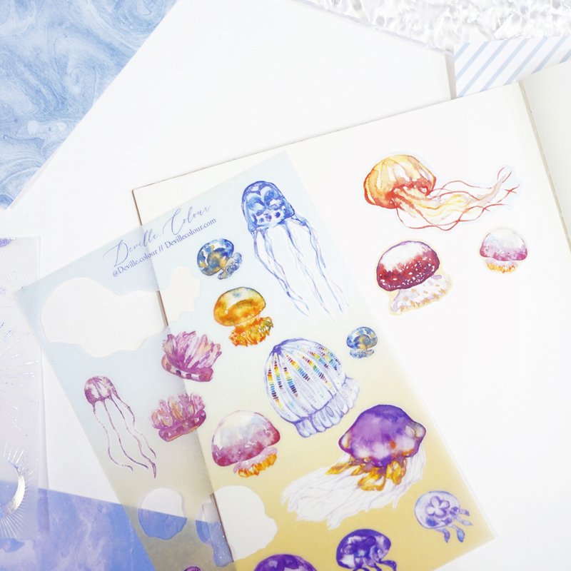 【Jellyfish】Washi Sticker Sheet - Stickers - Paper Blue