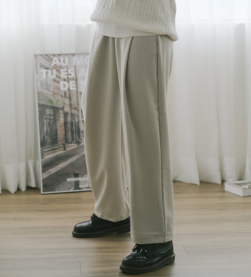 Signature pen lazy floor-length suit casual pants unisex formal trousers - 2 colors - light beige gray pen - กางเกงขายาว - ไฟเบอร์อื่นๆ สีเทา