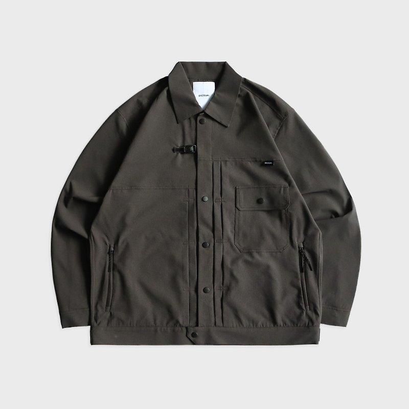 DYCTEAM - See-through Asymmetrical Work Jacket (brown) - เสื้อโค้ทผู้ชาย - วัสดุอื่นๆ สีนำ้ตาล