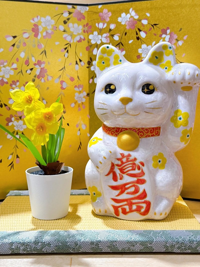【晶桃億福】日本清水燒招財貓 | 花結晶桃 - 億万両 特大 左 - 擺飾/家飾品 - 瓷 粉紅色